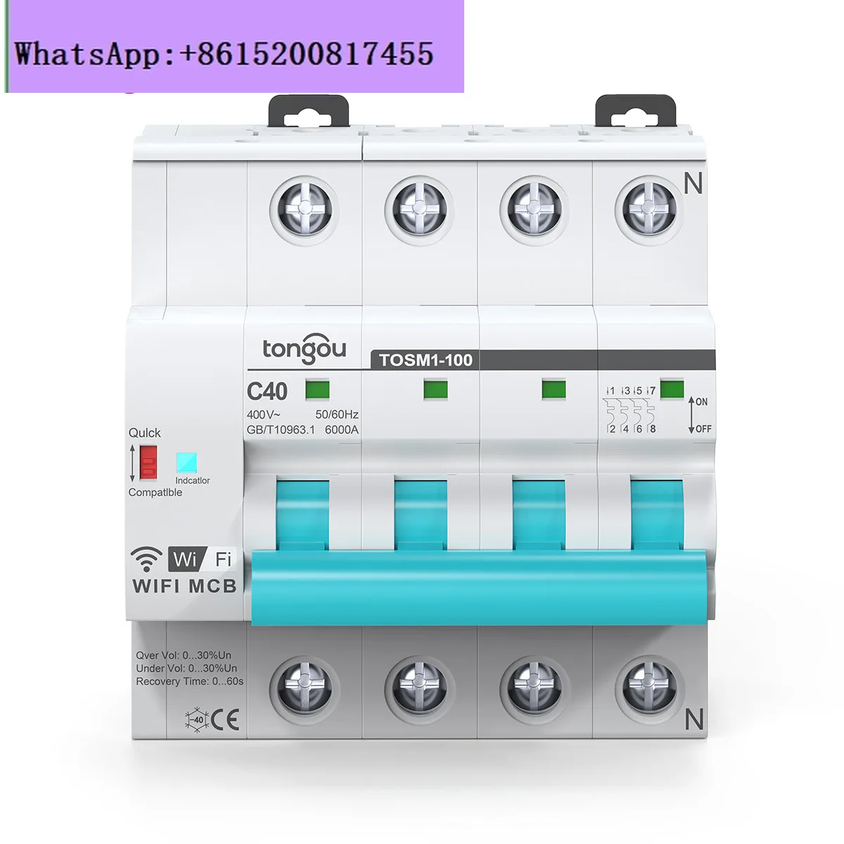 

Intelligent circuit breaker air switch 4P wireless remote control switch over and under voltage protection