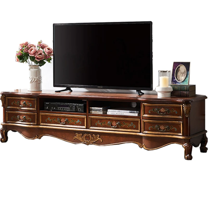 

Mediterranean American TV Cabinet Coffee Table Living Room Combination European Country Retro Solid Wood Styl