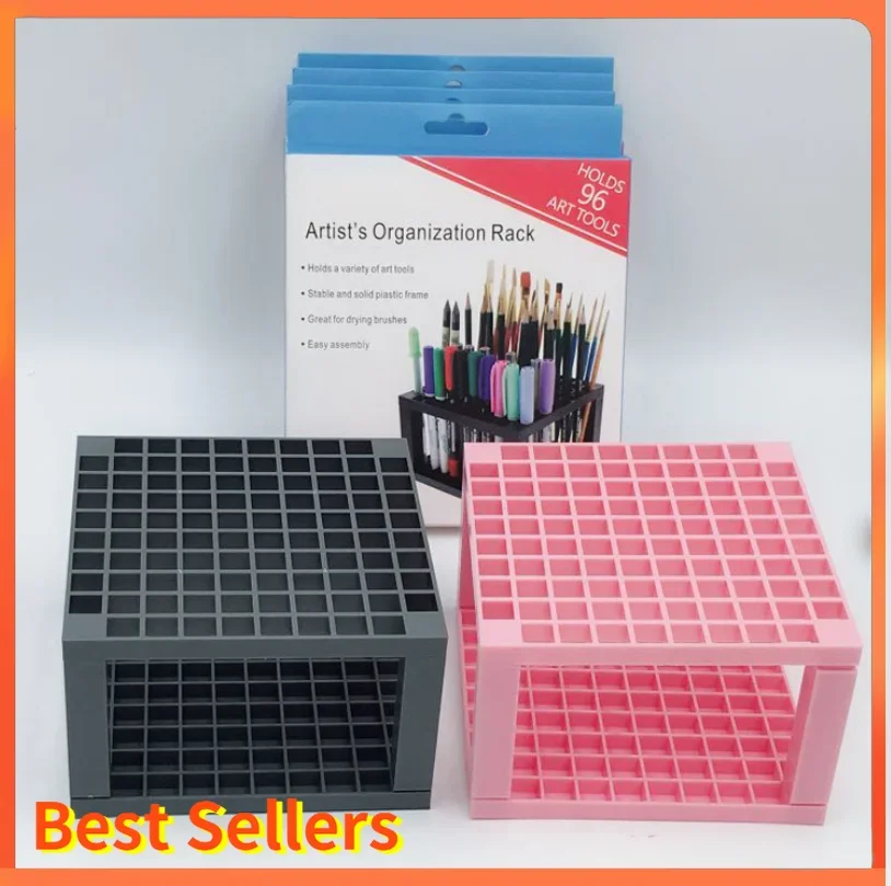 Lattices Cosmetic Make-up Brush Storage Box Organizer Detachable 96-Hole Pencil Holder for Desk Pens Brushes Pencils Markers