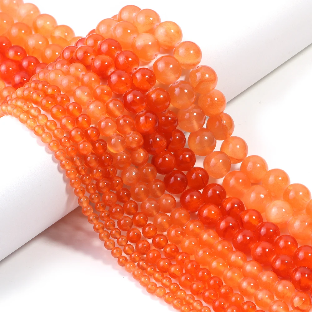 1 Strang 4 6 8 10 12 mm Natursteinperlen Orange Jade Runde lose Edelsteinperlen für Schmuckherstellung DIY Armbänder Zubehör