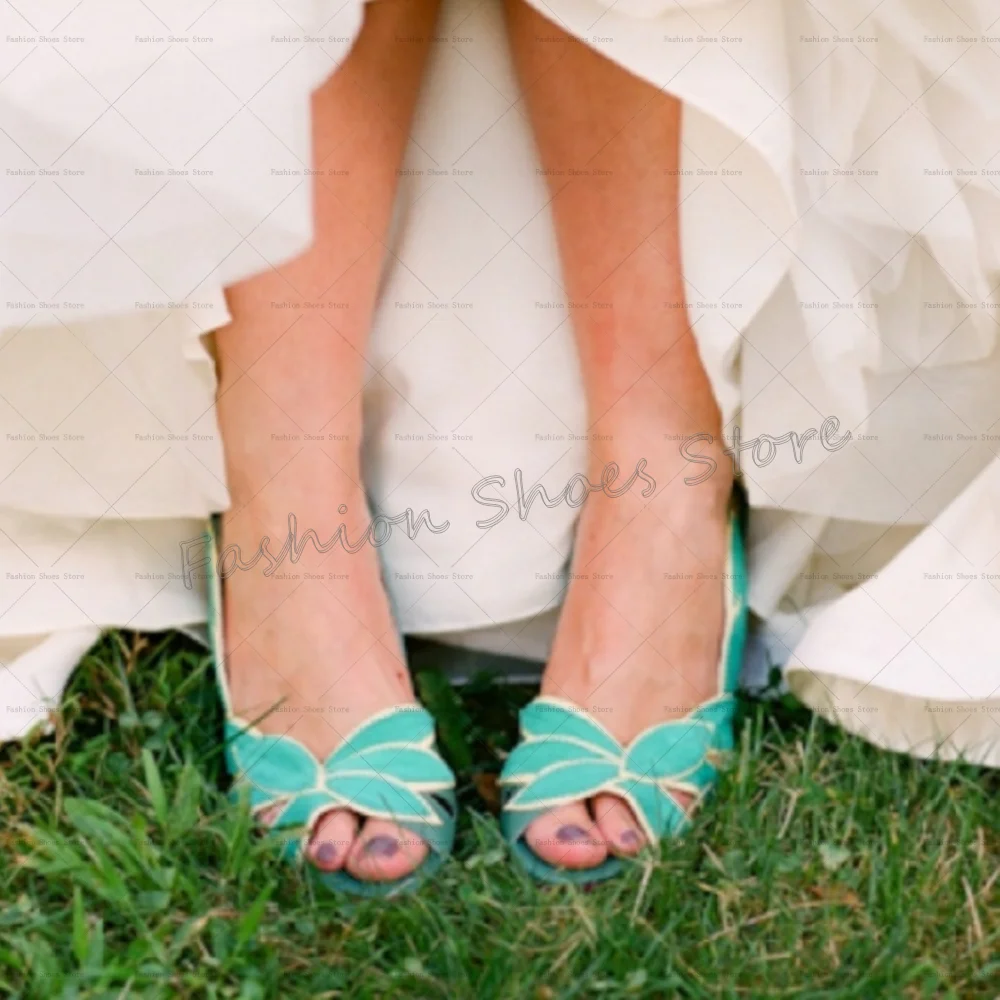 

Blue Leaf Decor Peep Toe Shallow Pumps Women Shoes Fashion Stilettos High Heels Party Banquet Dating 2025 Zapatos Para Mujere