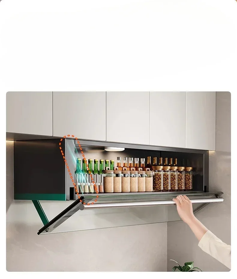 

Pull-down seasoning cabinet, hanging cabinet, wall-mounted storage cabinet, no punching seasoning rack