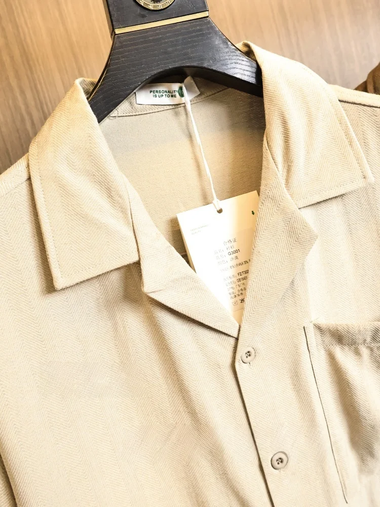Casual Cuban Collar Short Sleeve Shirt Men's OS Fit Vintage Style Breathable Polyester Fashionable Urban Youth Summer Shirt
