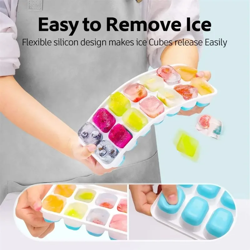 Silicone Ice Cube Mold Trays 14-ice Cube Trays Reusable Silicone Ice Tray With Lid Super Easy Release Ice Cube Molds For Kitchen