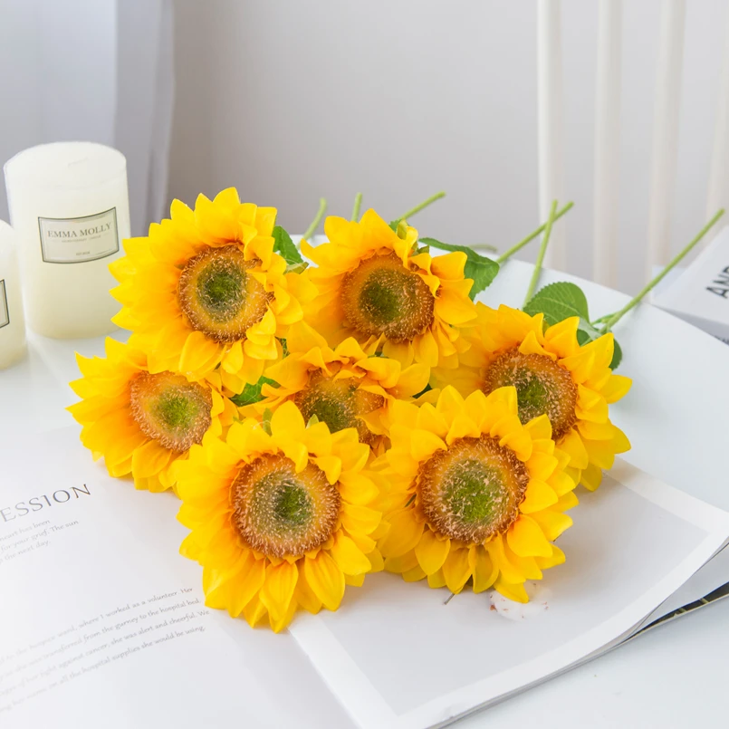 5 Stück Künstliche Sonnenblumen für Heimdekoration, Vase, Garten, Zimmer, Schlafzimmer, Tischdekoration, Hochzeitsstrauß, Festival, Outdoor, DIY-Geschenkzubehör – Detail 8