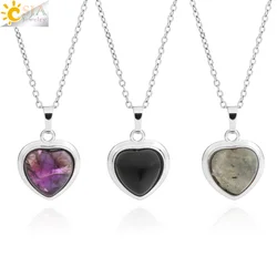 CSJA Gem Stone Heart Pendant Necklace Healing  Amethysts Pink Crystal Necklaces for Women Jewelry Accessorise H501