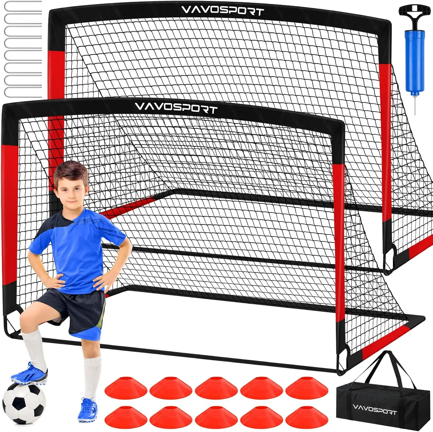 

Portable Kids Soccer Goal Set with Ball, Cones & Bag for Ages 3-14, Ideal for Backyard Training and Outdoor Games