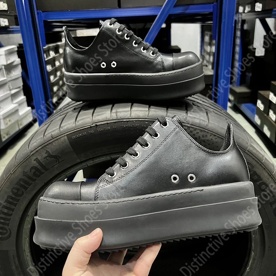 

Модные мужские кроссовки с двойной подошвой на платформе 6 см, повседневные роскошные женские кроссовки на шнуровке, черные классические низкие туфли из натуральной кожи RO