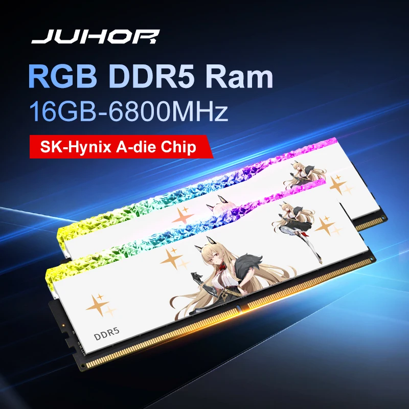 JUHOR Memoria Ram DR5 RGB 16GB 6400MHz 6800MHz 8000MHz  DIMM Ram Dual Channel Sunning Desktop Memory Ram