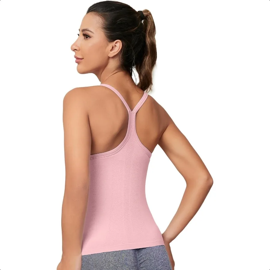 MathCat ワークアウト タンクトップ 女性用 内蔵ブラ スリーブ ジム トップス シームル レーサーバック アスレチック ヨガ シャツ
