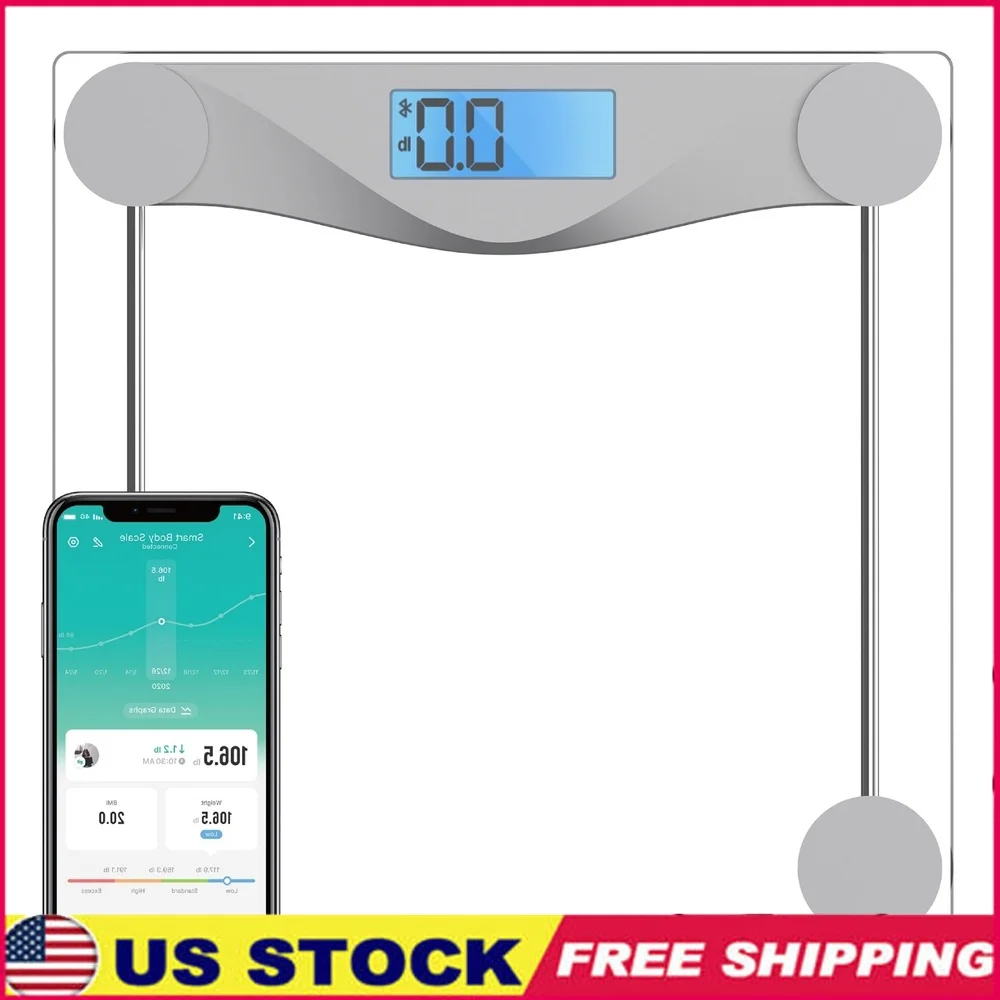 

Умные весы для ванной комнаты с ЖК-дисплеем, емкость 400 фунтов, синхронизация Bluetooth, измерительная лента для детского режима, точные датчики в комплекте