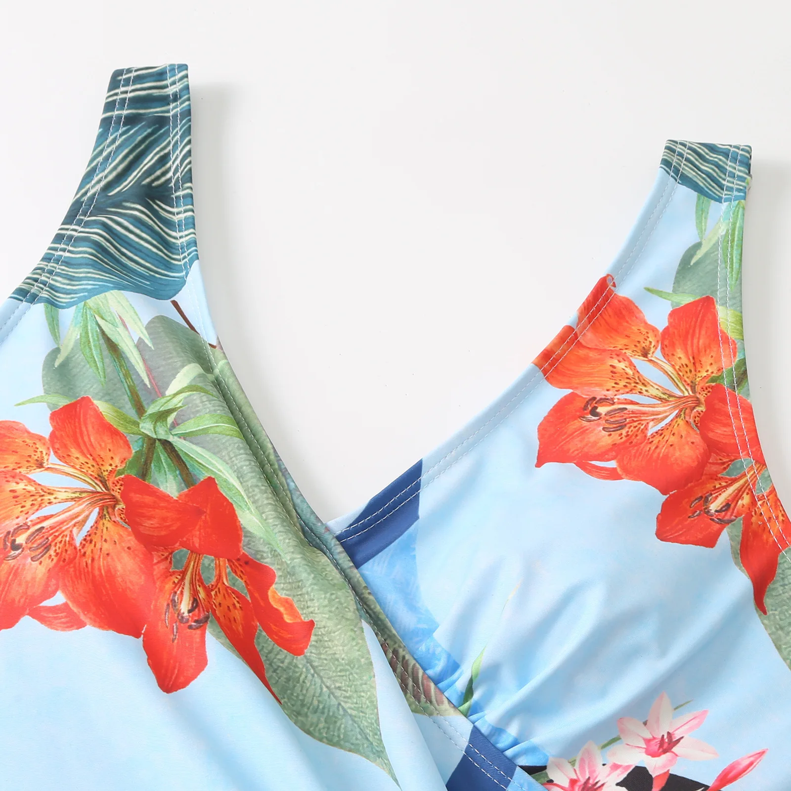 StalSIREN-Maillot de bain une pièce imprimé, décolleté en V plongeant, dos nu, jupe ronde, sexy, froncé, vêtements de plage