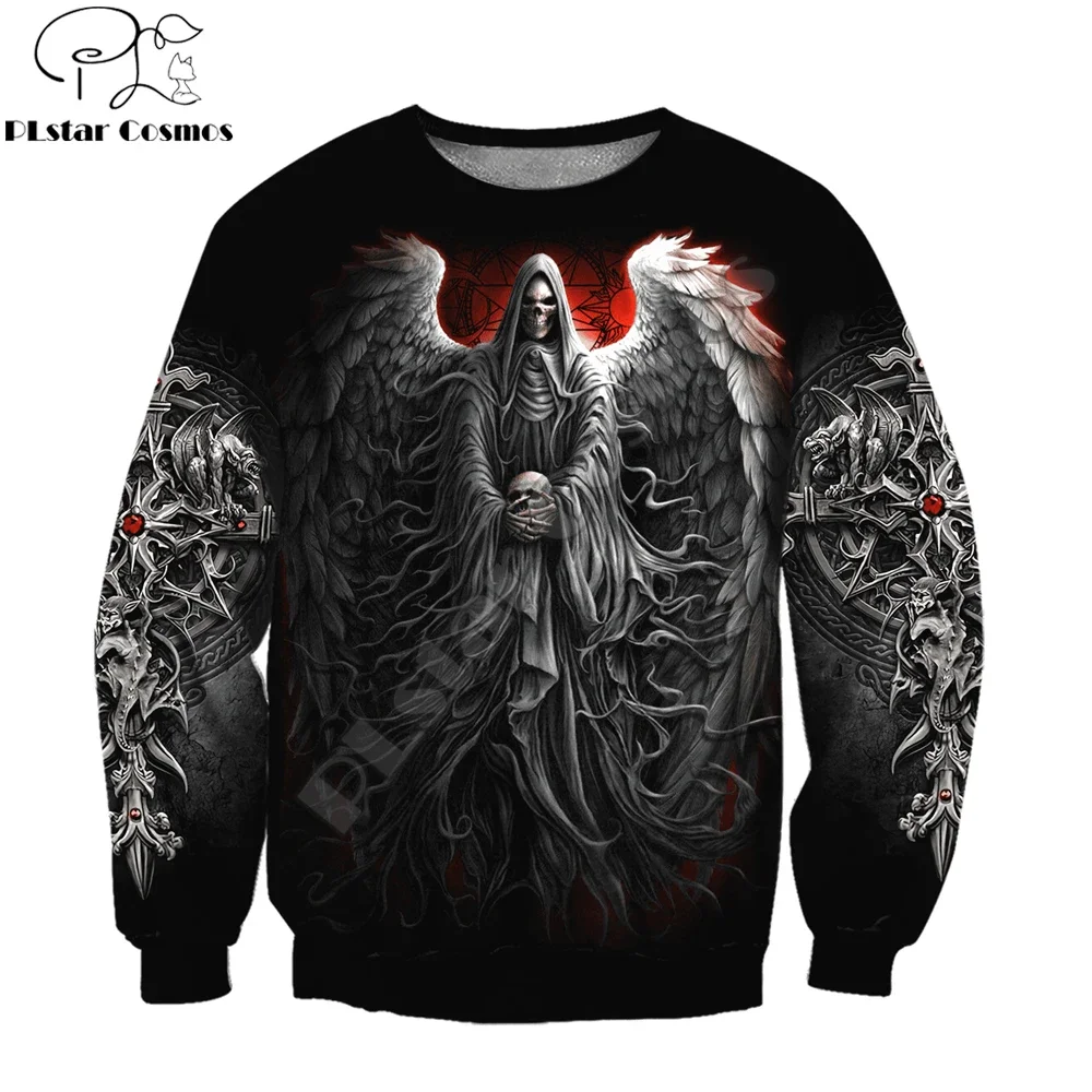 ريبر الجمجمة مع أجنحة الملاك ثلاثية الأبعاد في جميع أنحاء مطبوعة الرجال هوديي والبلوز الخريف للجنسين أغطية رأس بسحاب ملابس رياضية كاجوال KJ854
