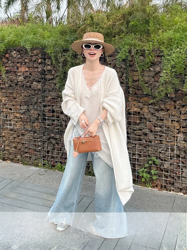 

Gold Su 327 Number 10 O Eight Five New Spring Summer White Knitted Open Cardigan Sunscreen Thin Outerwear Women's Casual L...