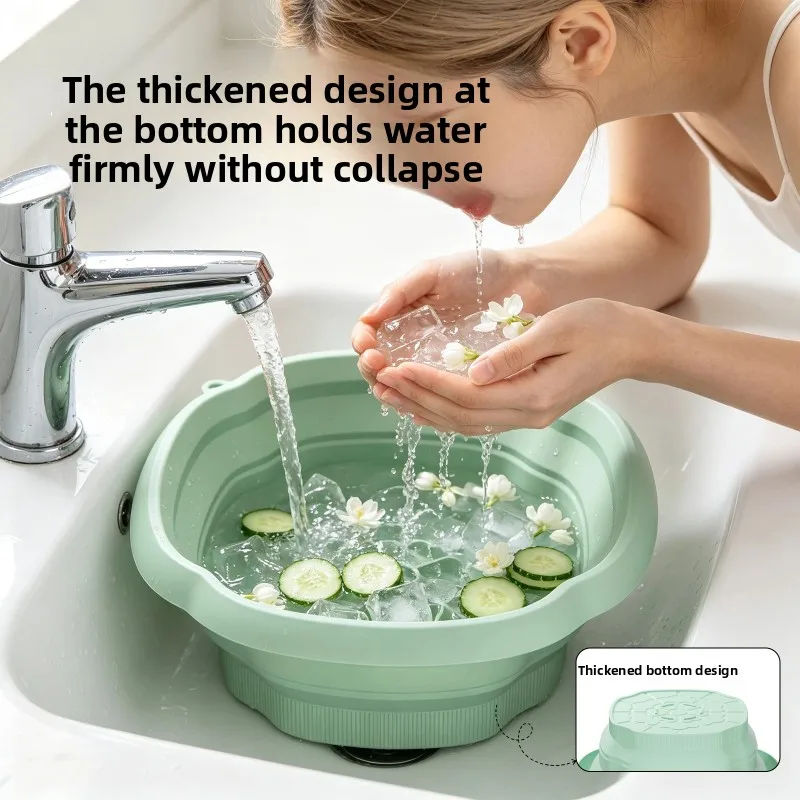 Square foldable ice compress basin, household soft silicone cold compress basin, travel storage, beauty and skin care washbasin