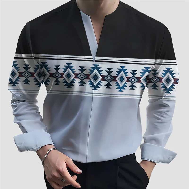 Men Casual Shirt Solid Color 2023 Autumn V Neck Long Sleeve Loose Streetwear Men Clothing Korean Fashion Leisure Shirts M-3XL