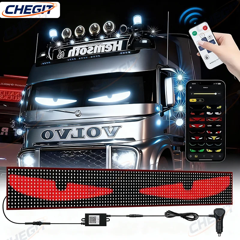 

Large LED Pixel Panel Light for Truck Car Devil Eye Remote Control APP Soft Foldable 12V Windshield Lighting Scrolling Board
