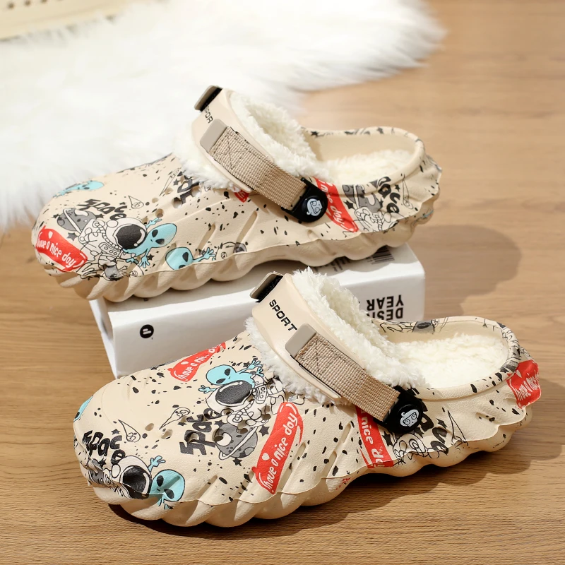 New Mens Winter Slippers Comfortable Indoor Warm Slippers Summer Removable Sandals Men Casual Non Slip Plush Fur Clogs for Men