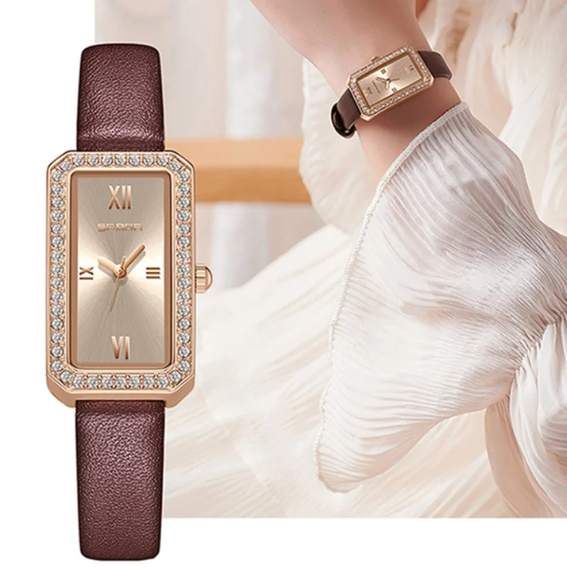 

SANDA 1122 watches for woman Fashion Rectangle Mini Dial Quartz Watches Leather Mesh Band Wristwatches часы женские наручные