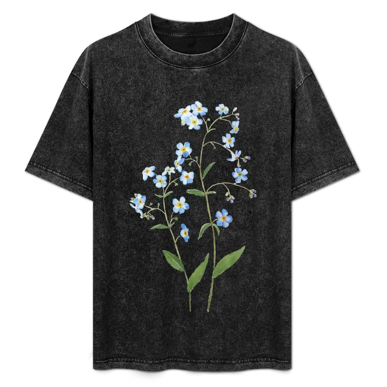 hand painted blue forget me not flowers 2021 watercolor T-Shirt Casual Loose Fit Summer Tee Shirt