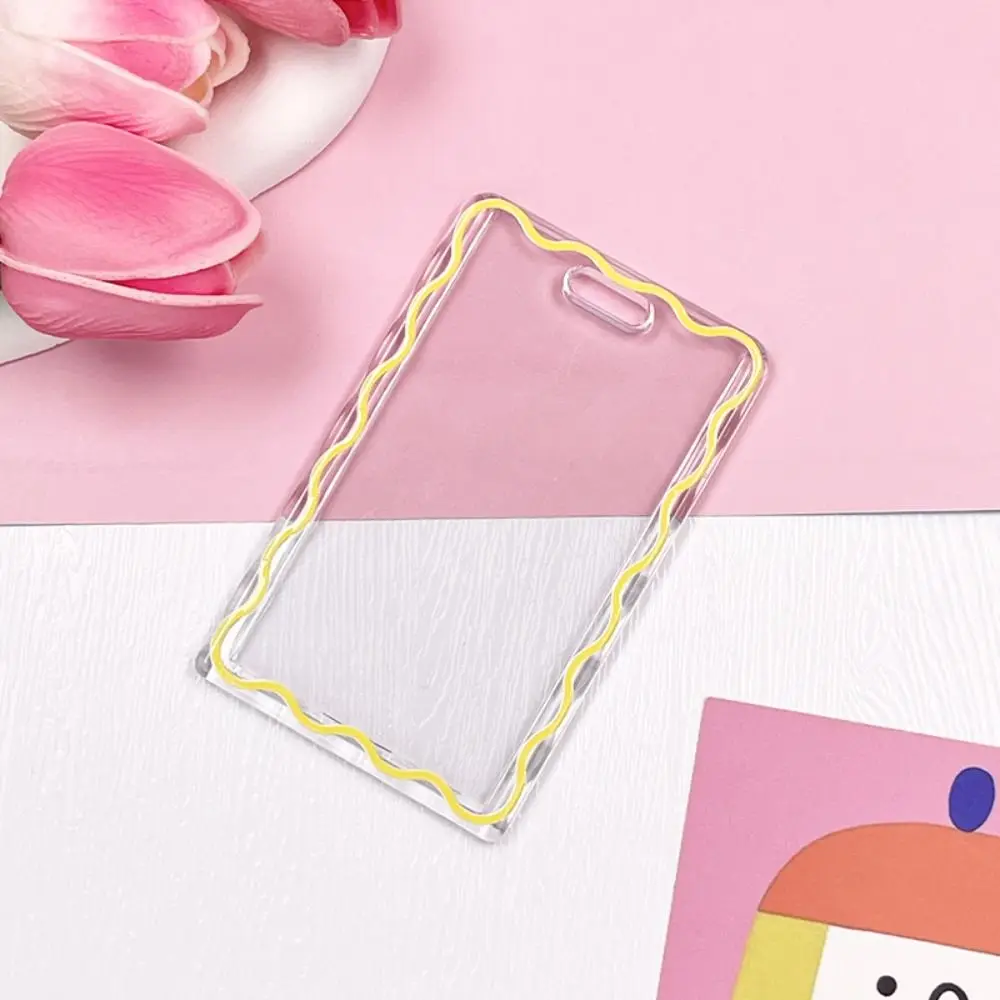 Acrylic Transparent Card Holder Stripe Wave Card Case Keyring Credit ID Card Holder Bag Pendant Students Bus Card Cover Student
