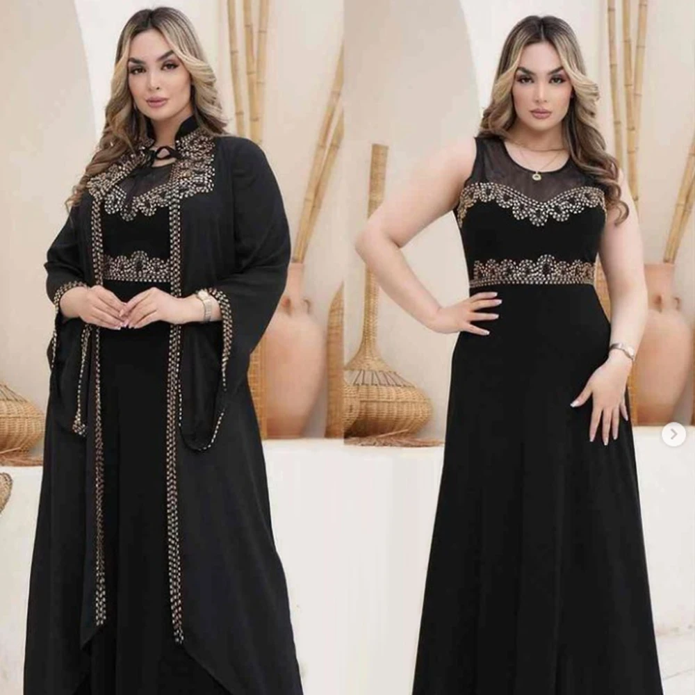 

CustomizedCustomized Elegant Jersey Black BOHO Style Evening Dress Women Spaghetti A-line With Capes Floor Length Luxury Party D