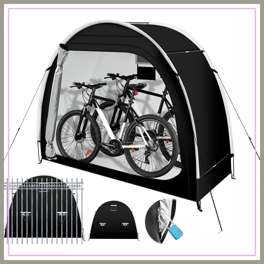 

Lockable Waterproof Bike Storage Tent, PU5000 Outdoor Shelter for 2-3 Bikes, Motorcycle & Garden Tools, 80x32x68 Inches