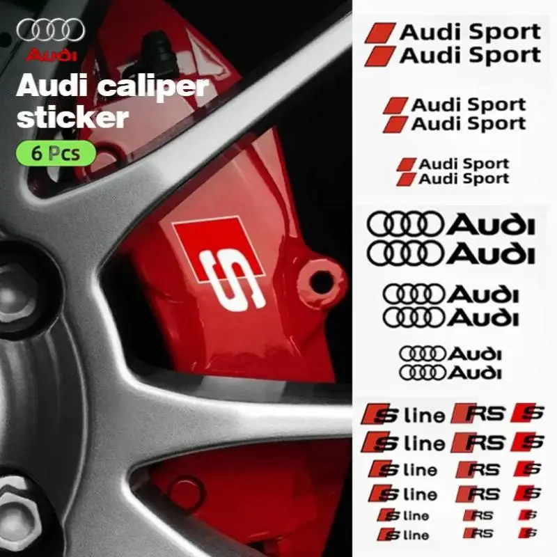 6pcs Car Caliper Cover Sticker Brake Decals for Audi Sport S Sline A3 A6 A4 A5 A7 RS4 RS5 RS6 RS3 RS7 A4L A6L S3 S6 S5 S7 S4 RS8