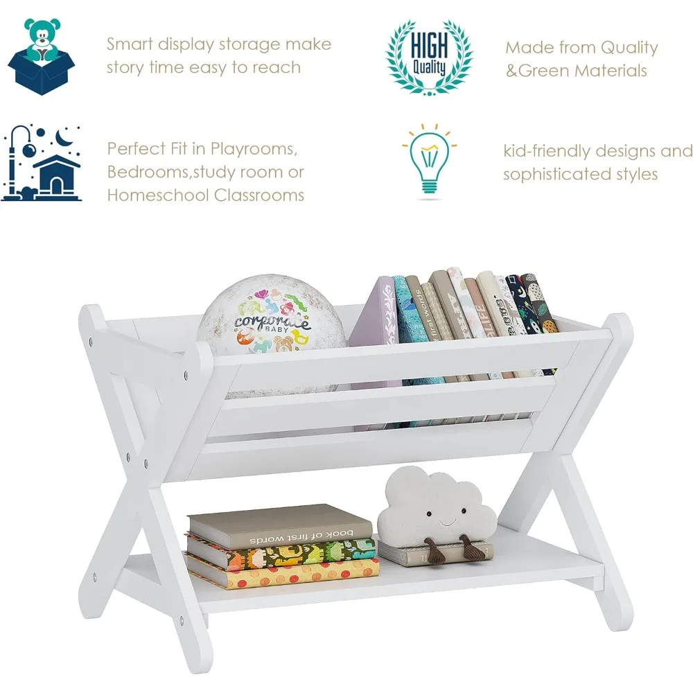 UTEX Kids Book Caddy z półką, regał na książki dla dzieci z półką, organizer do przechowywania książek dla małych dzieci, dla dzieci, biały