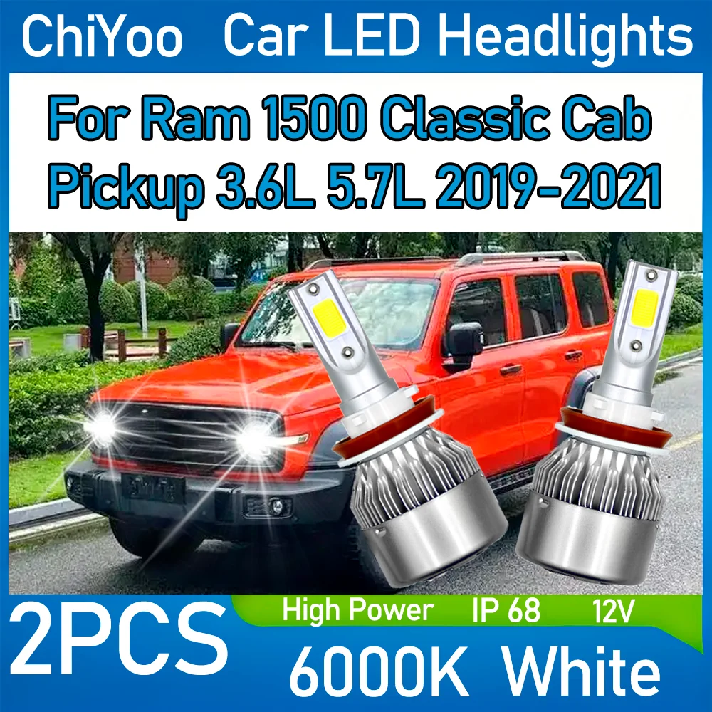

2PCS Car LED Headlights Light Bulbs 10000LM Headlamps H11 H8 H9 6000K White For Ram 1500 Classic Cab Pickup 3.6L 5.7L 2019-2021