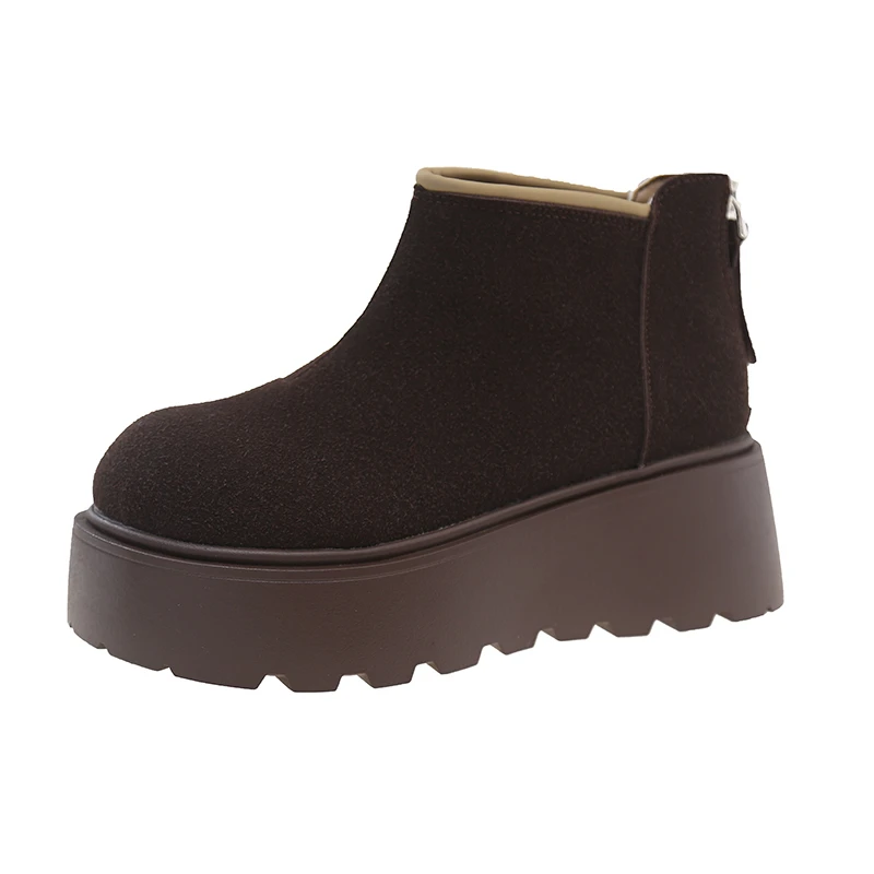 Botas de nieve de invierno para mujer, zapatos de plataforma de gamuza peluda, botines informales de felpa suaves para mantener el calor, zapatos mullidos con cremallera para exteriores para mujer 40