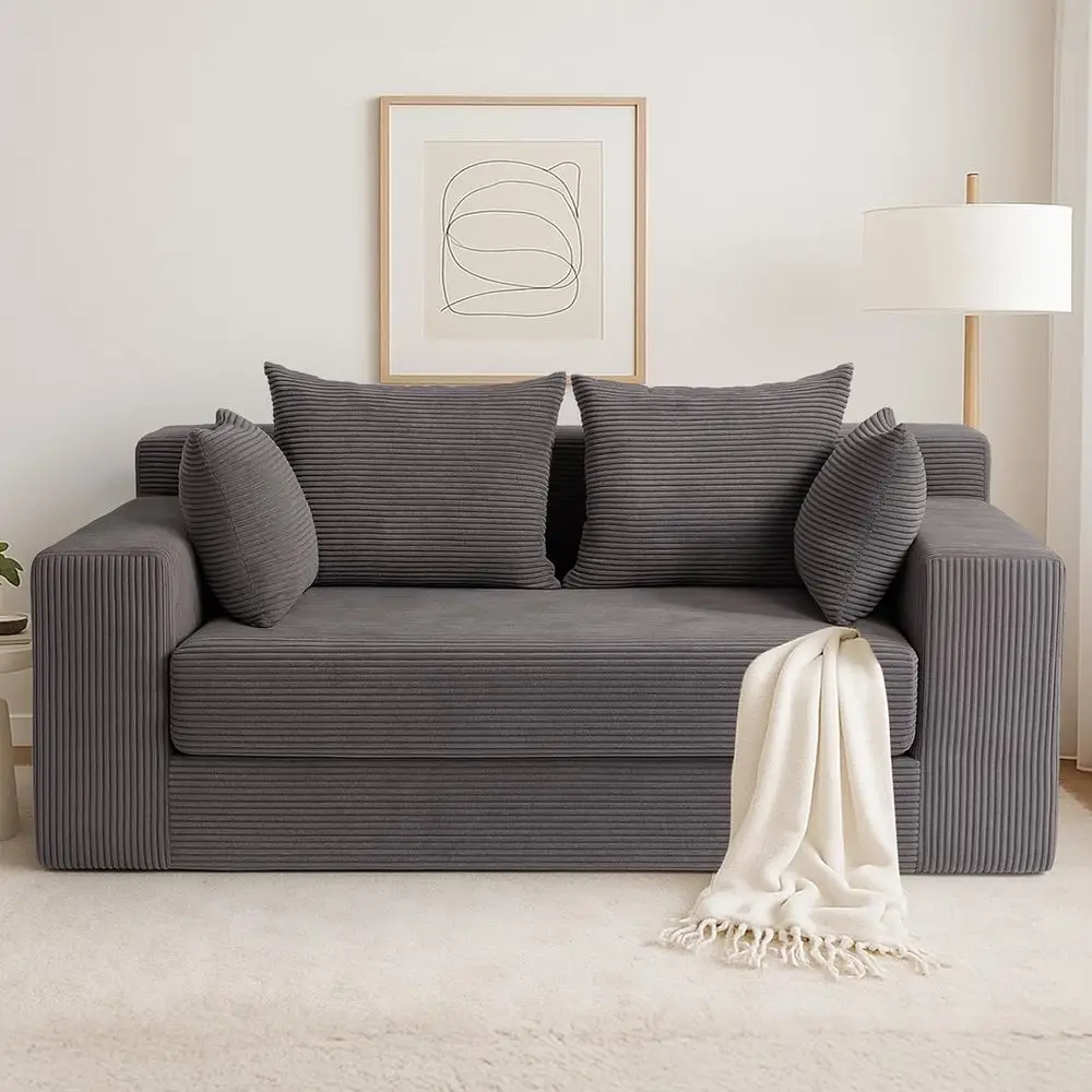 Convertible Soa Bed, 3 in 1 Loveseat olding Couch Bed oldable - BonelCouch & loor uton Sleeper, Corduroy Pull Out Soa Bed with 4