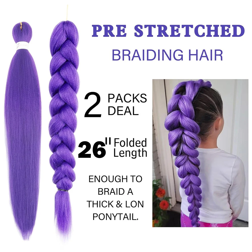 Perruque de costume d'anime tressée violette longue de 26 pouces – Perruque de costume d'apparence naturelle élevée pour la fête d'Halloween, le cosplay