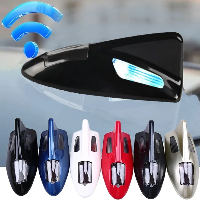 Car shark fin antenna solar roof with anti rear end warning light antenna Accessories - suitable for all cars