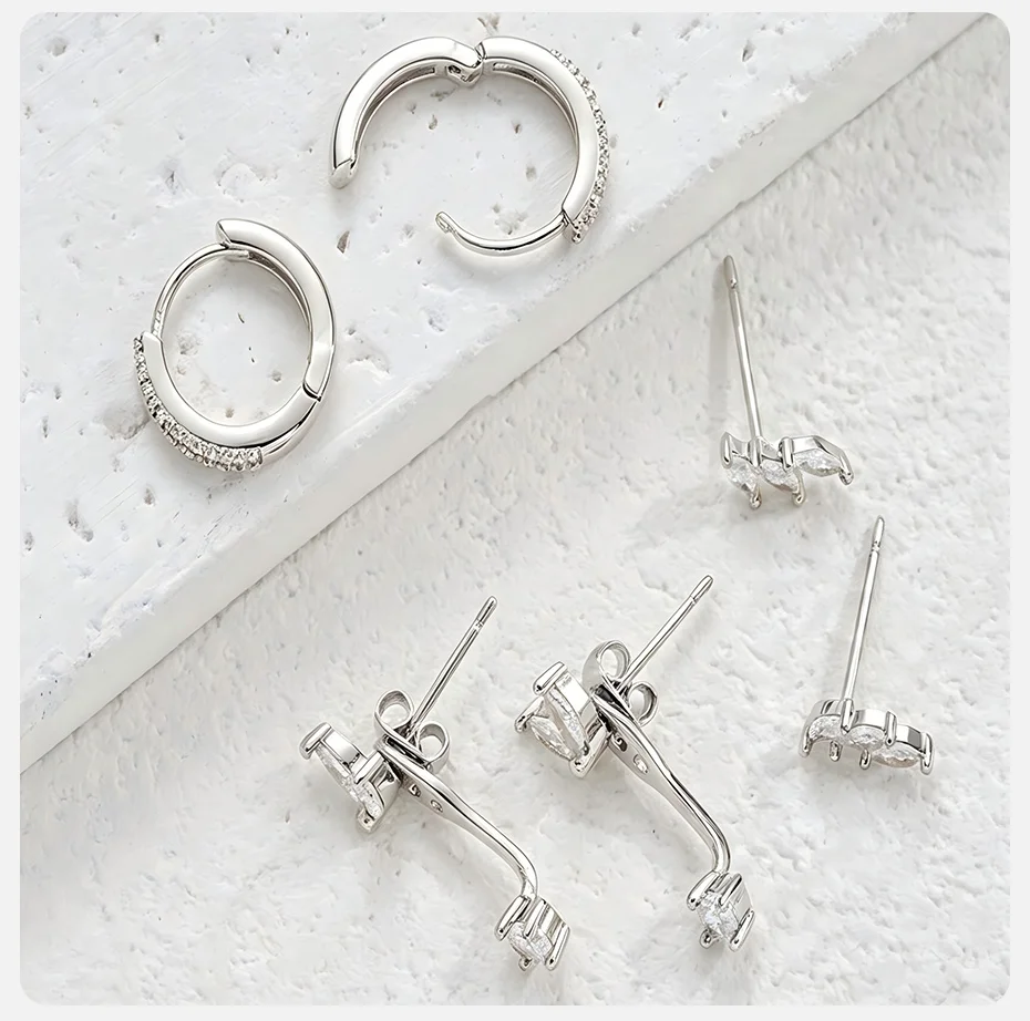 Vnox Luxus 3 Paar Geometrische Creolen-Sets für Damen Silberfarbene Zirkon-Ohrhänger Hypoallergener Schmuck für den Alltag – Detail 6