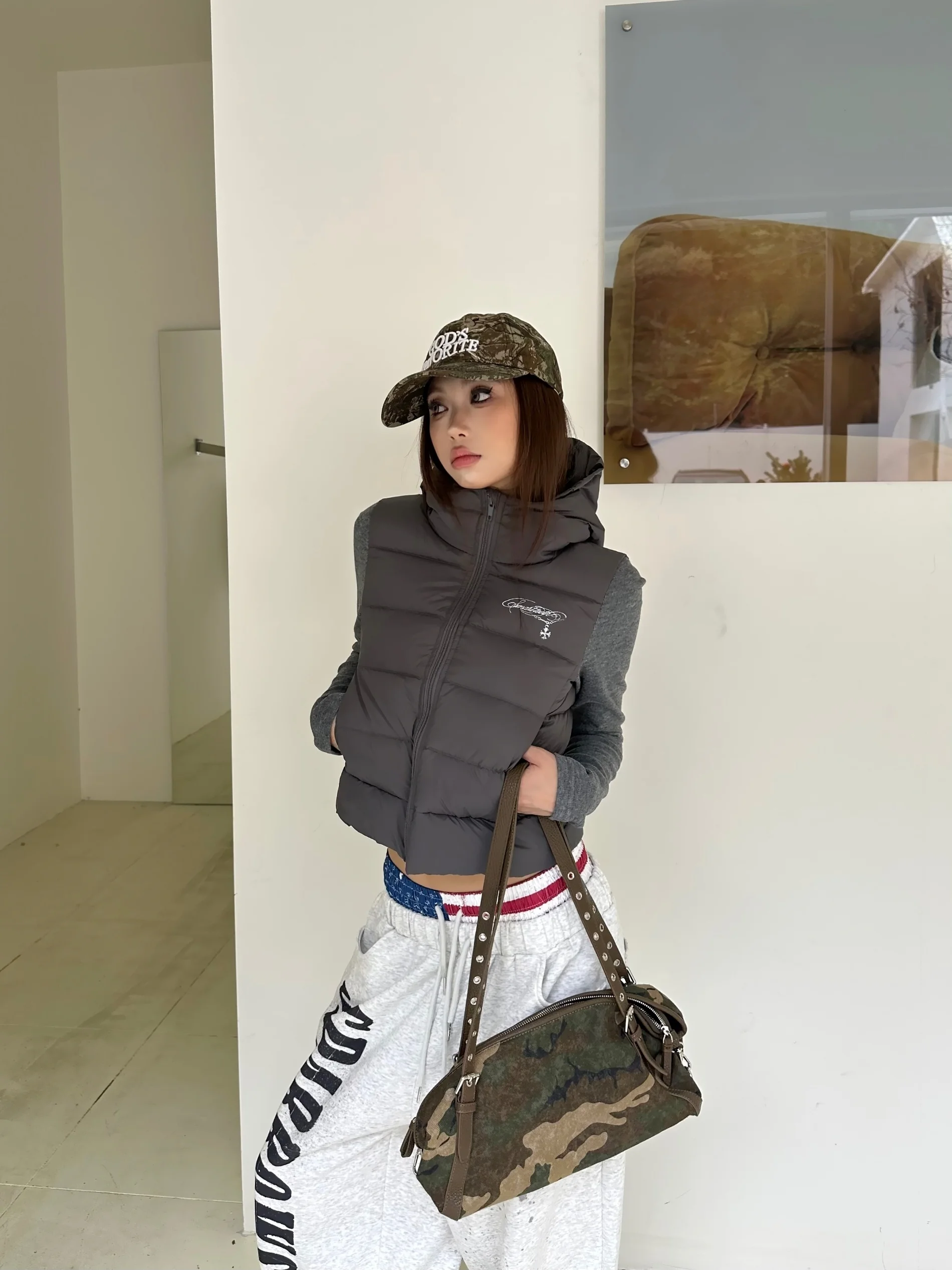 

Warmth Lazy American Retro Knitted Patchwork down Jaet Women's Winter Hat ort Lightweight Warm Outerwear Polyester Fiber