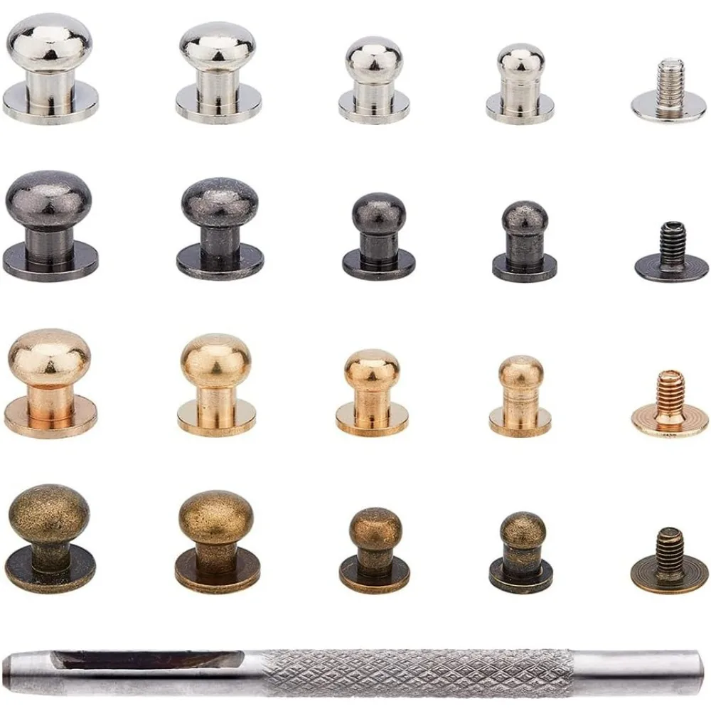 64 Sets 4 Colors Button Studs 7 8 9 10mm Metal Studs Rivets Screwback Spots Metal Nail Rivet Studs for DIY Leather Craft