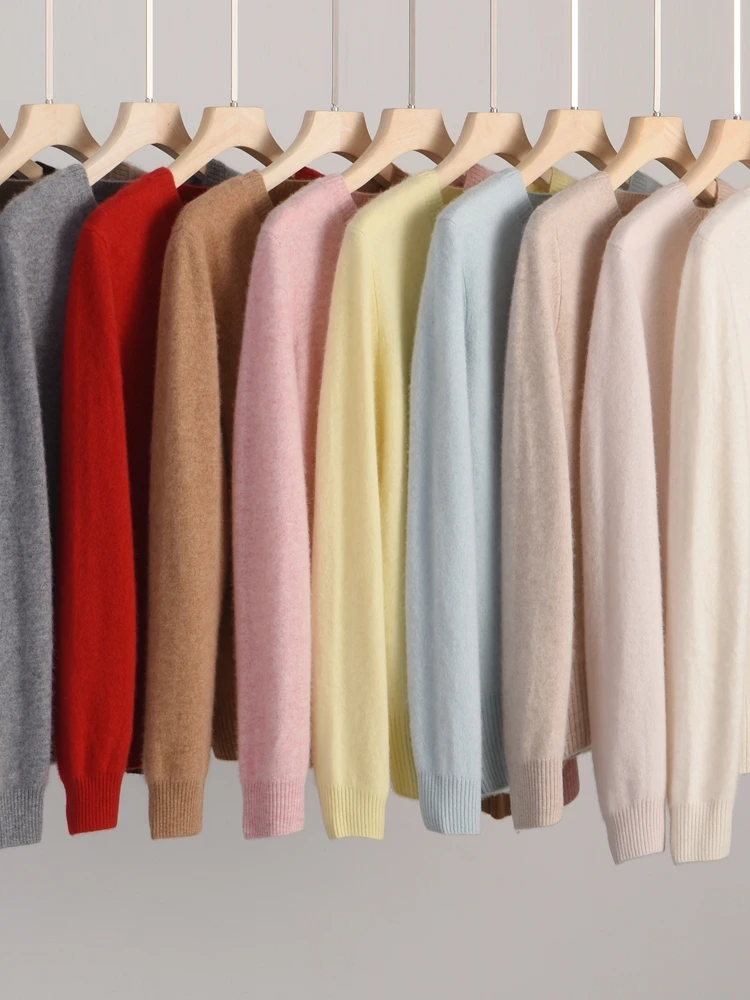 

ADDONEE Autumn Winter Women O-neck Cardigan 100% Cashmere Sweater Office Lady Simple Style Sweater Coat Cashmere Knitwear Tops