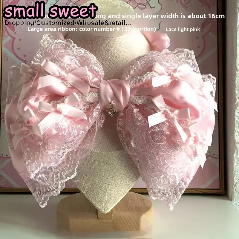 28CM Handmade  Y2K Girl Doll Ruffled Pink Lace Headband Lolita Gothic Multilayes Harajuku Hairbands Princess KC Hair Accessories view 5