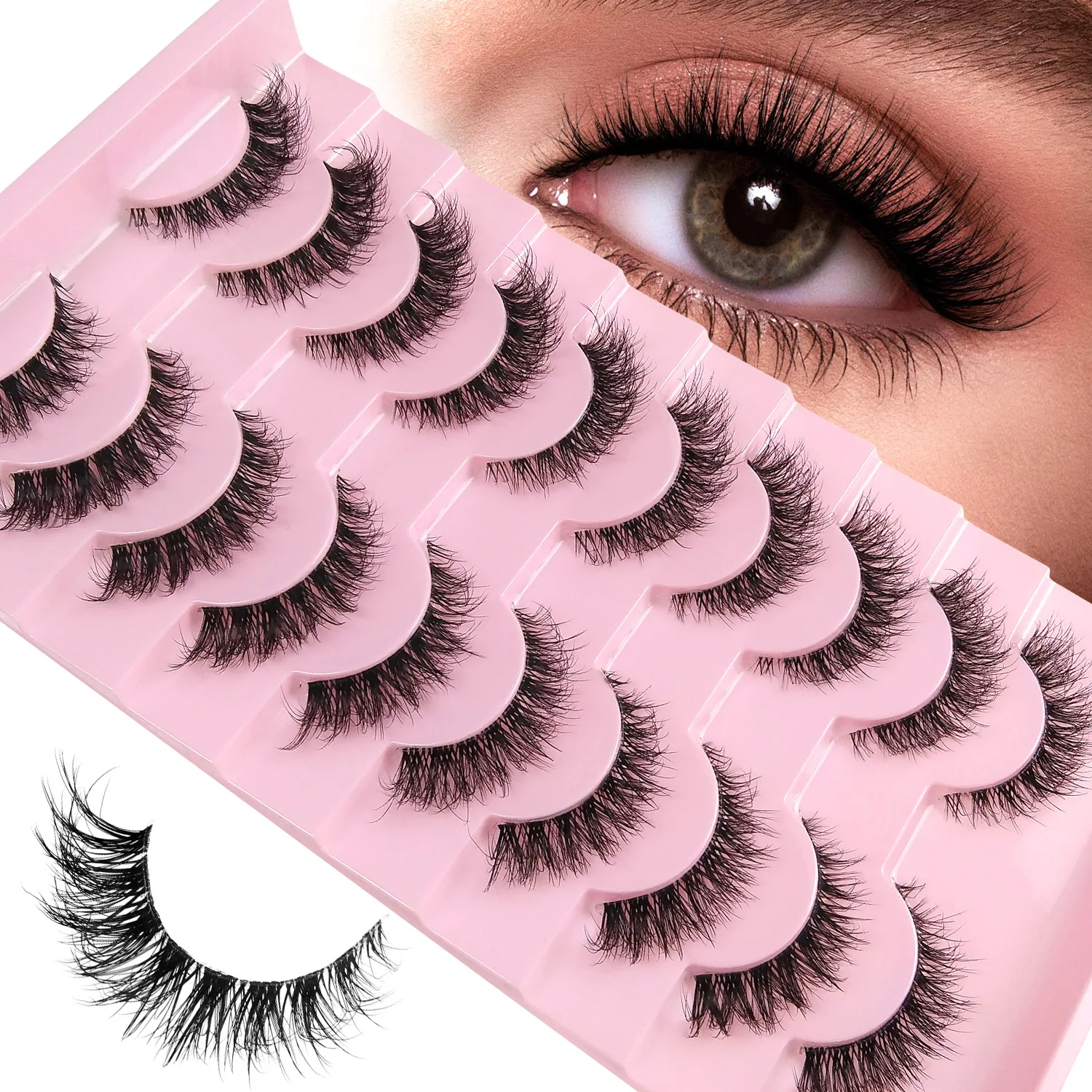 10 Paar Katzenaugen-Wimpern, Natürliche Flauschige Künstliche Wimpern, Weiche Voluminöse Natürliche Lange Faux-Nerz-Wimpern mit Transparentem Band, Wimpernverlängerung