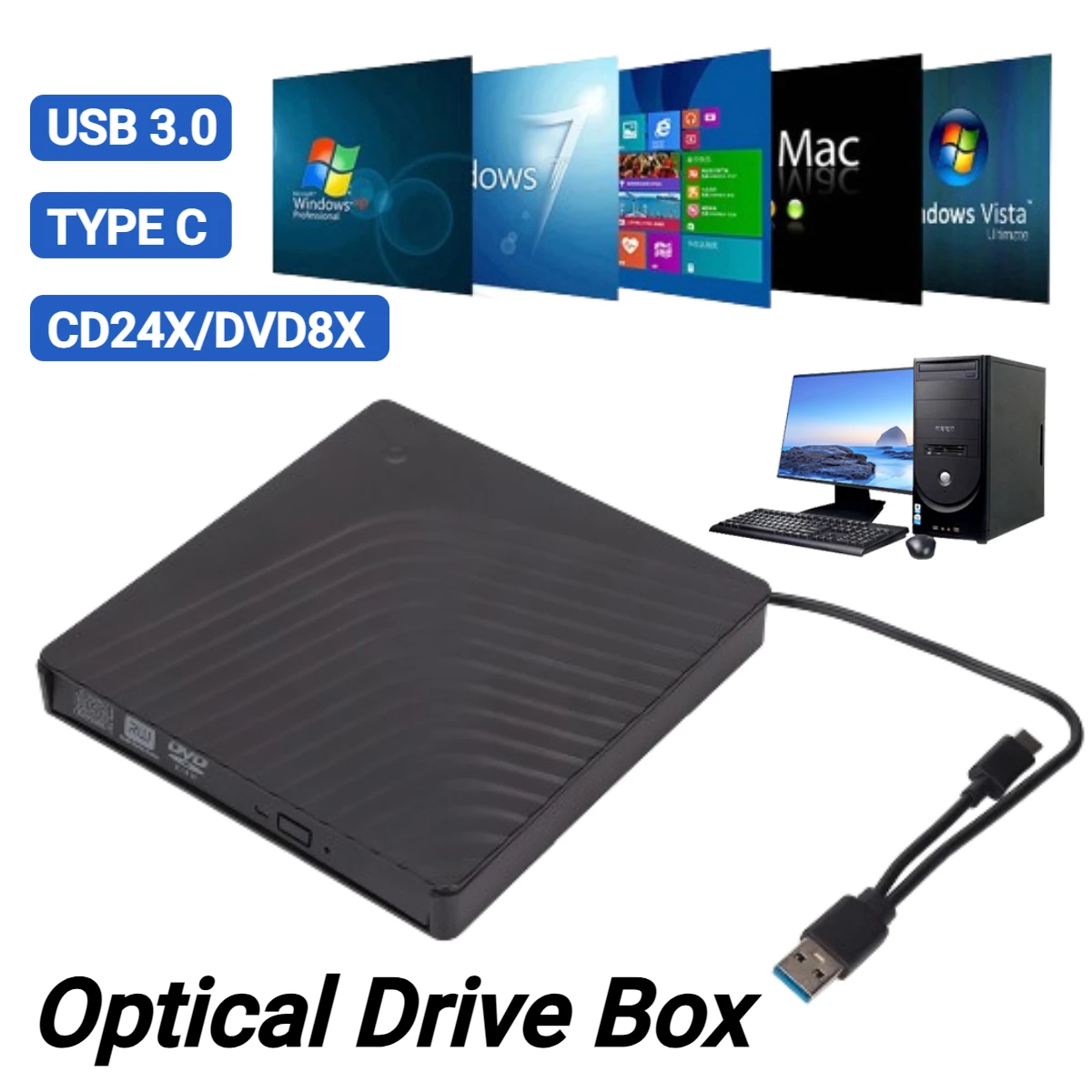 USB 3.1 Type C CD Recorder Plug and Play External CD DVD Drive Portable CD DVD Burner RW DVD CD Writer Drive for Laptop Desktop