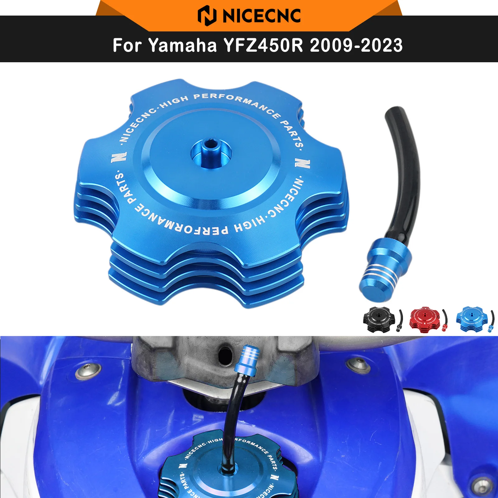 NICECNC For Yamaha YFZ450R 2009-2023 Gas Cap Aluminum Alloy With Heat Sinks Breather Valve Rubber Seal Prevent Fuel Leak ATV