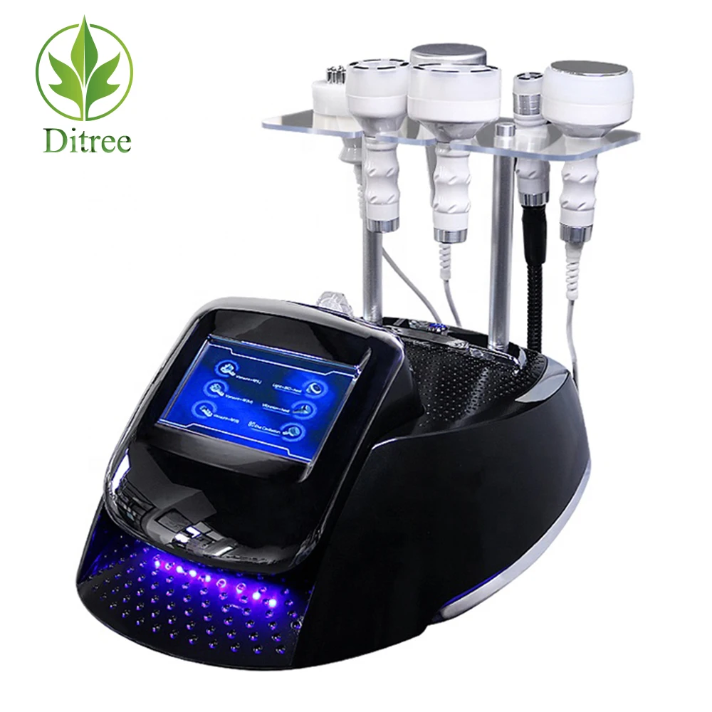 2022 Ditree 6 in 1 5D 80khz Ultrasonic Vacuum Cavitation Therapy Device Fat Cavitation Machine with Laser RF Cavitation Head