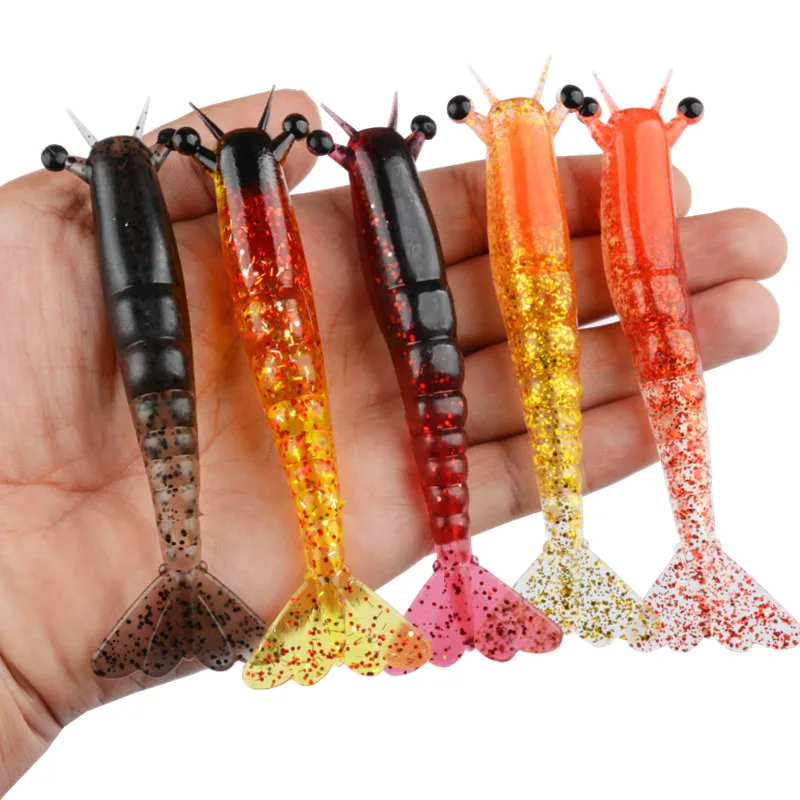 2 piezas/caja, Señuelos de Pesca de Camarón Suave Artificial, 9.5cm/11.5cm, 5 Colores, Cebo Blando Biomimético, Set de Señuelos para Pesca en Agua Dulce y Salada