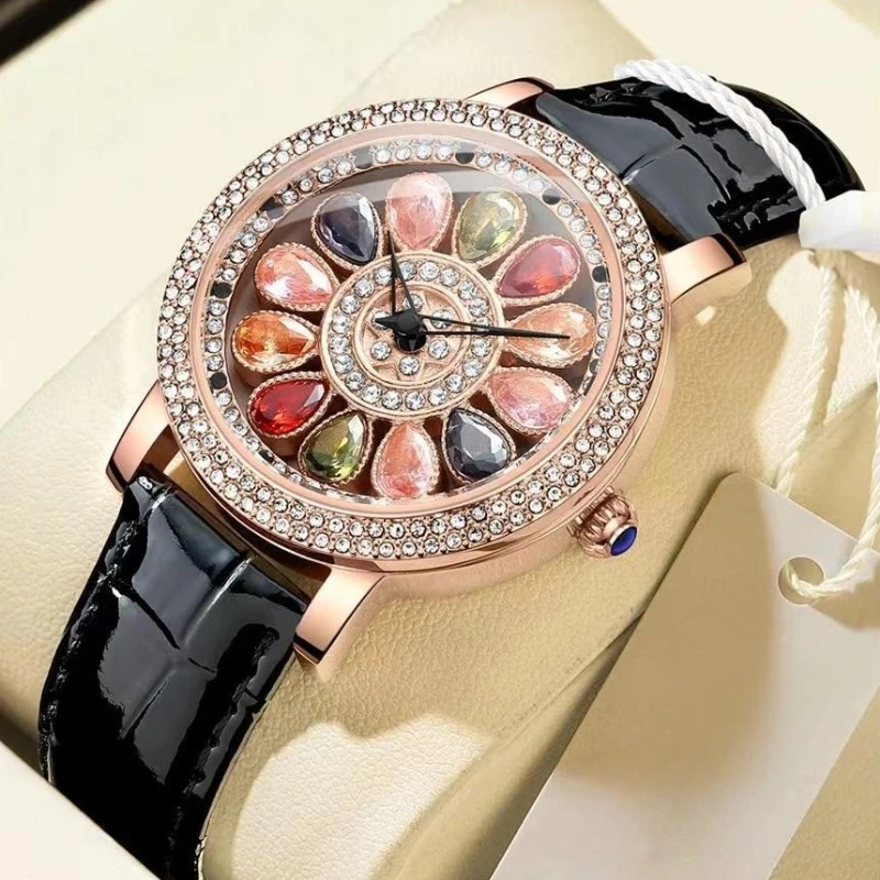 

Элегантные женские наручные часы класса люкс, красочные вращающиеся часы с бриллиантами, женские часы в подарок, женские часы Часы Женские Наручные