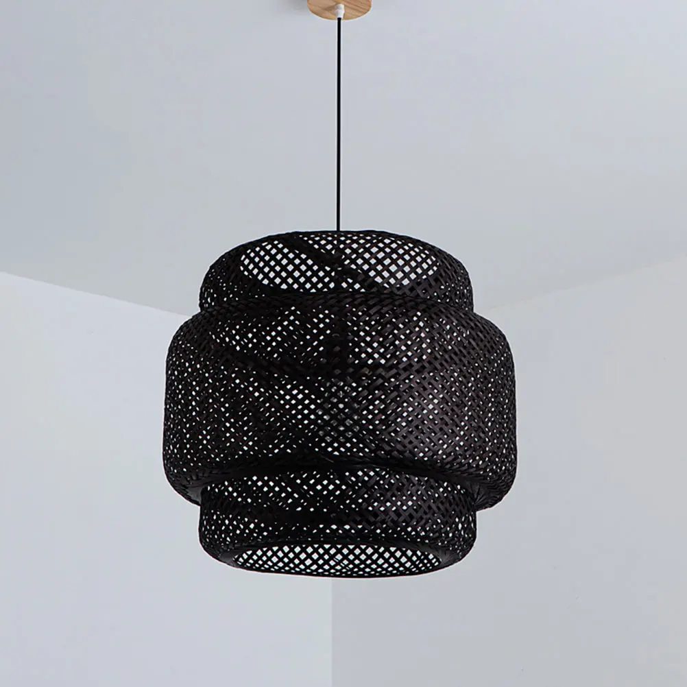 

Bamboo Woven Pendant Light 30cm Black Shade Restaurant Ceiling Decor Hanging Lighting Dining Table Fixtures