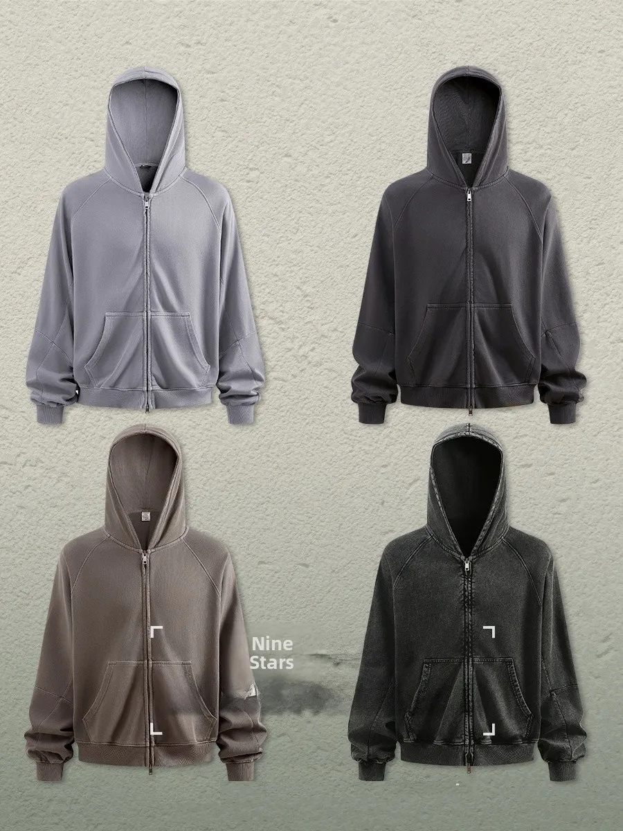 

Американский худи оверсайз на молнии, плотный, с эффектом поношенности, свободного кроя, удлиненный рукав, молодежный повседневный пуловер-свитшот