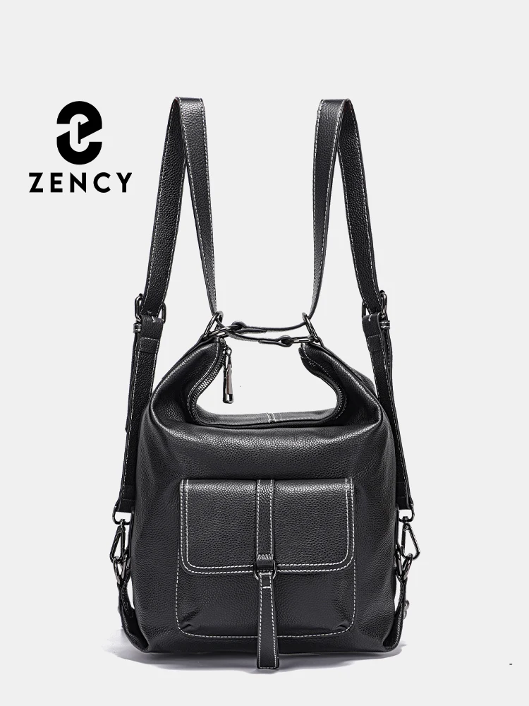 Zency Stylish Women Shoulder Bag 100% Genuine Leather Large Capacity Handbag Multifunction Satchel Bag Backpack Brown 2 in 1 Bag