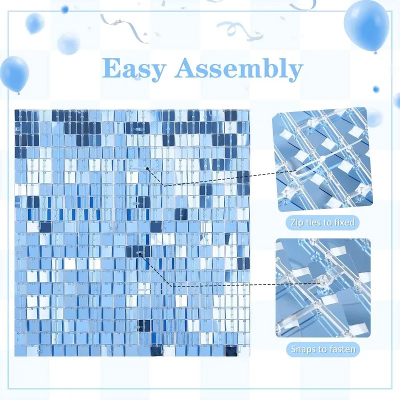 Shimmer Wall Backdrop Matte Sky Blue Sequin Shimer Wall Panels for Birthday Party Wedding Marriage Decorations 12/16/18pcs