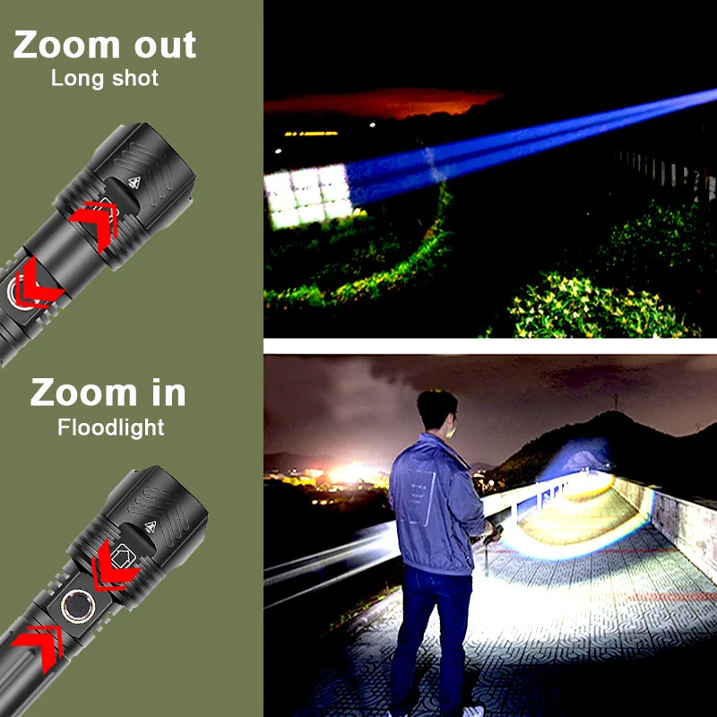 999000000LM Portable LED Flashlight High Power XHP360 Zoomable LED Torch USB Rechargeable Waterproof Lantern For Camping Fishing